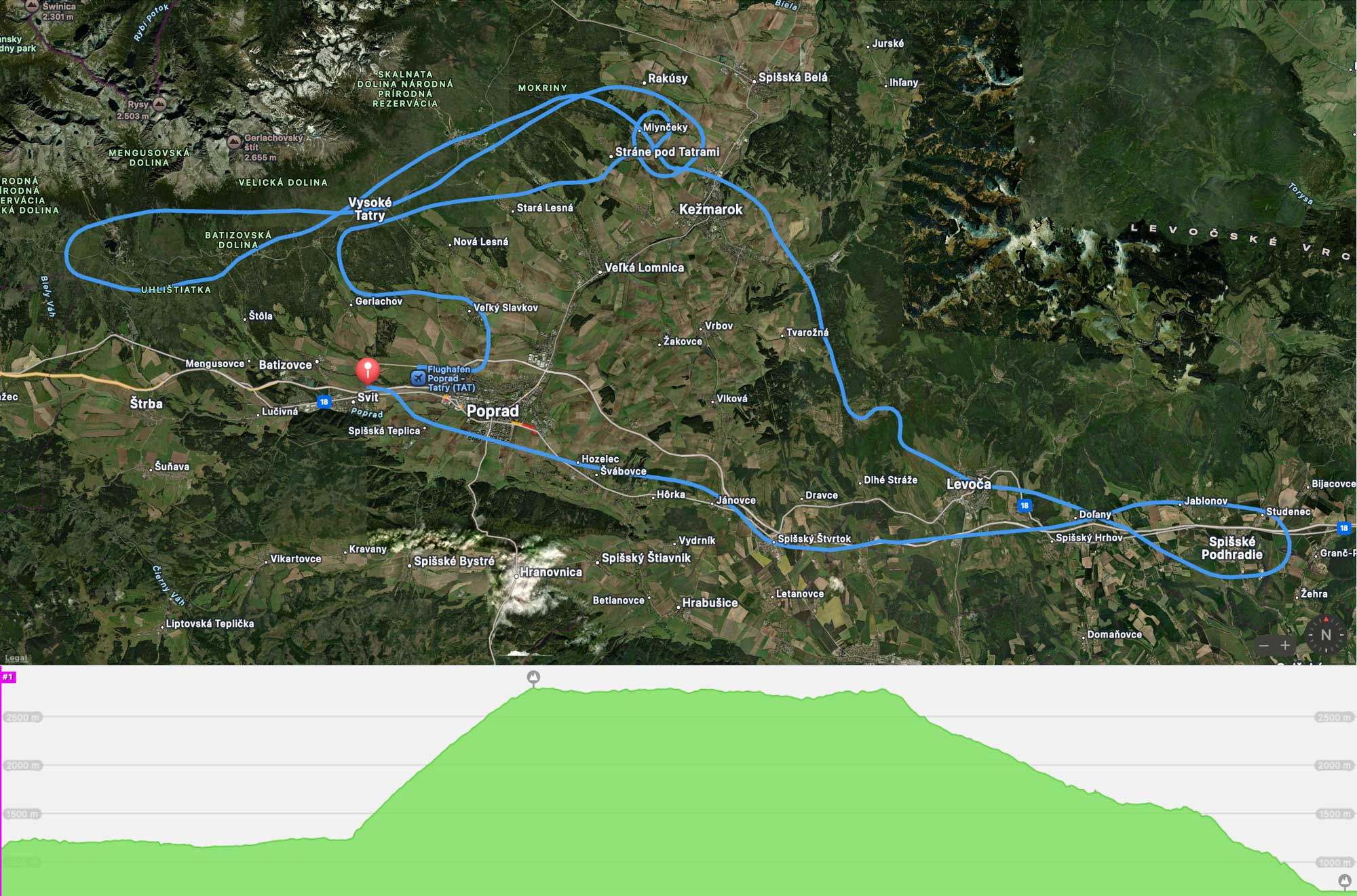 Karte Rundflug und Höhenangaben